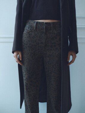 BEAUTIFUL Mango Leopard Animal Print High-rise Straight Jeans Chocolate & Black